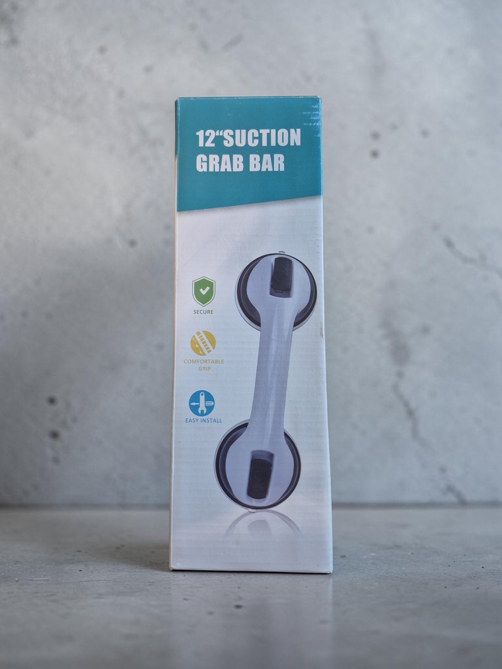OasisSpace 12" Right-Angle Suction Cup Grab Bar Secure Grip White/Black